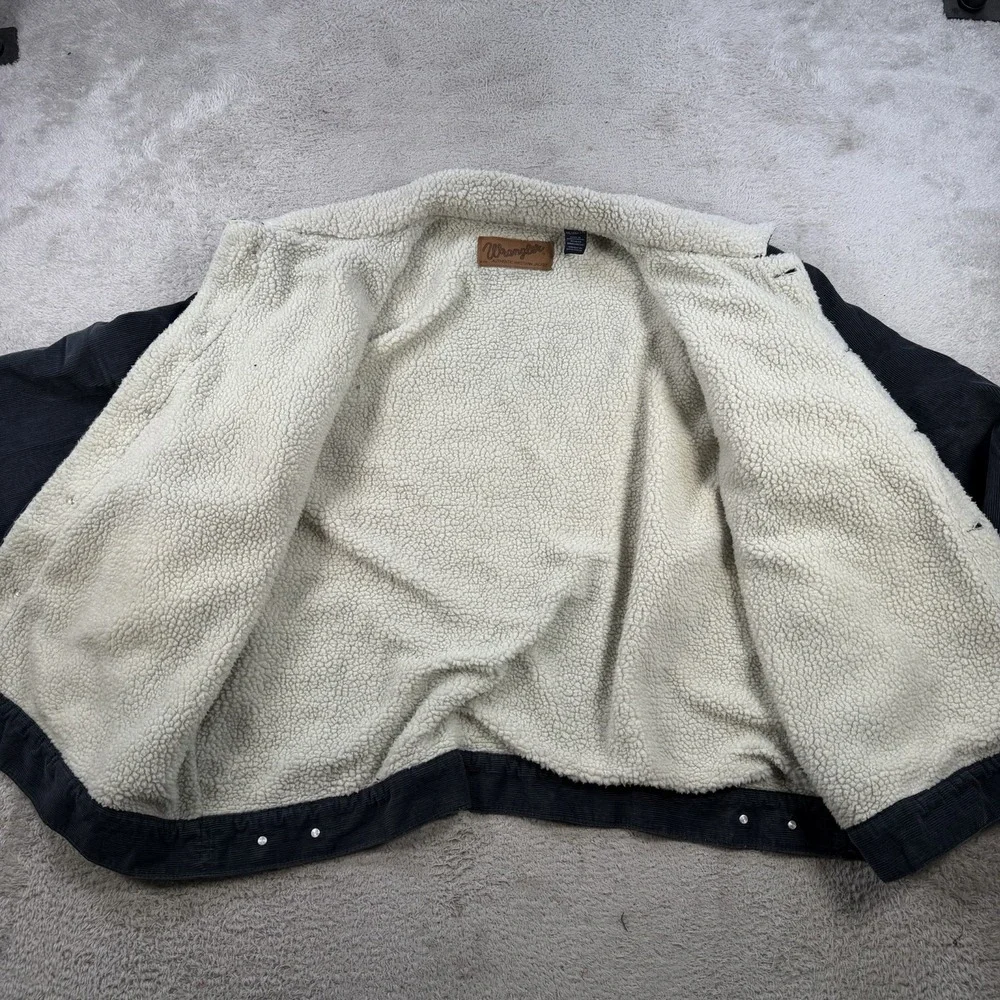 Wrangler Jacket Mens 2XL Navy Corduroy Sherpa Lined Western Cowboy Trucker Coat